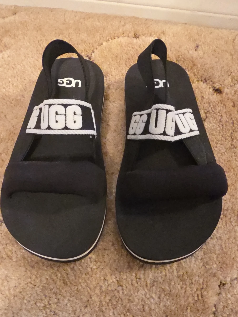 UGG Kids Black and White Logo Slingback Sandals
